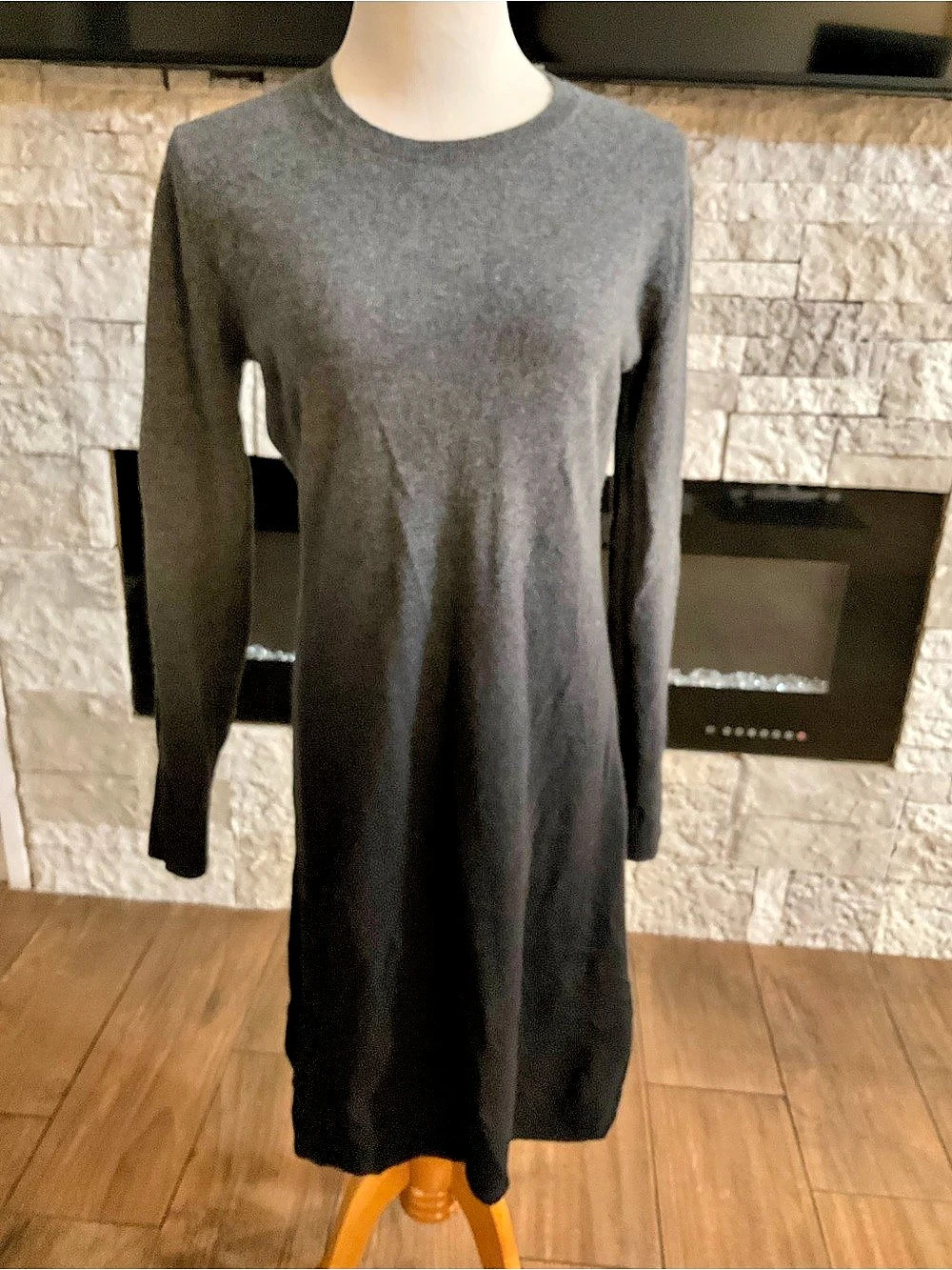 Neiman Marcus Long Sleeve Sweater Dress Ombré Gray Cashmere Large
